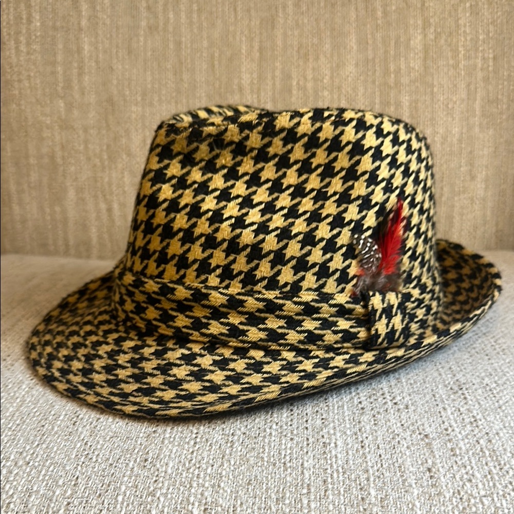 Ice Caps Houndstooth Fedora Hat – Size L/XL – Wool Blend
